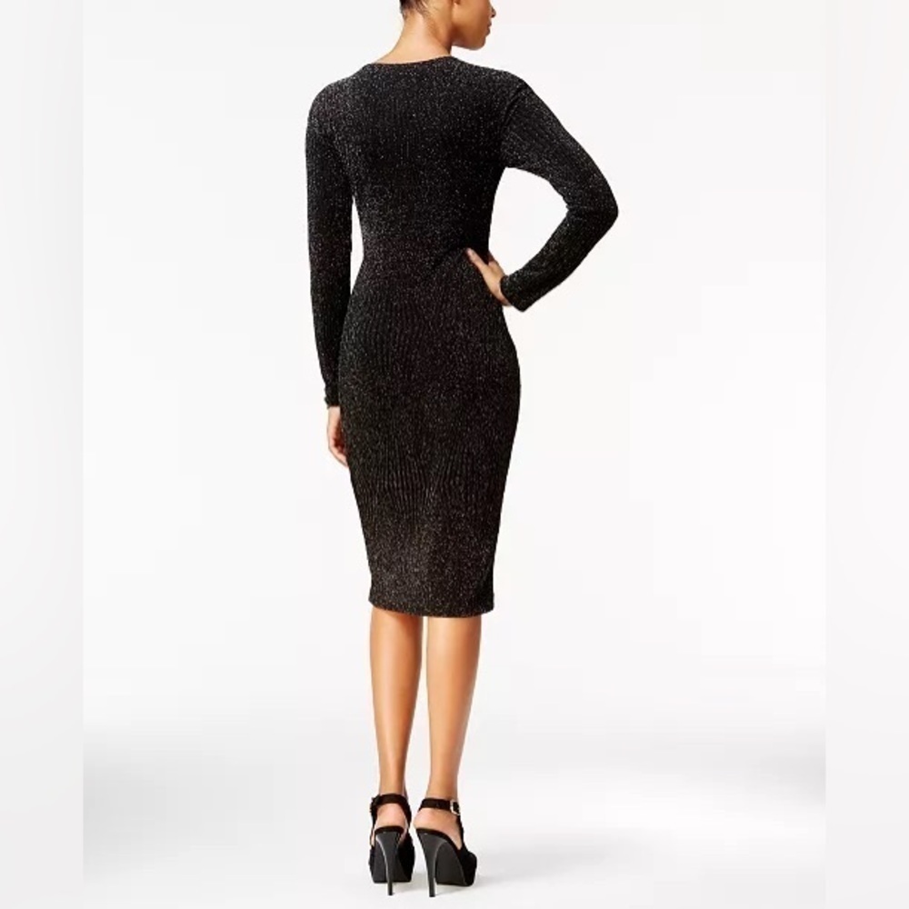 Rachel Rachel Roy Sequin Faux Wrap High Slit Long Sleeve V Neck Cocktail Dress - Picture 6 of 6